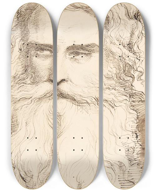 Triptych art skateboard deck of Sir George Hayter Head Of A Bearded Old Man by Sir George Hayter (1792-1871)