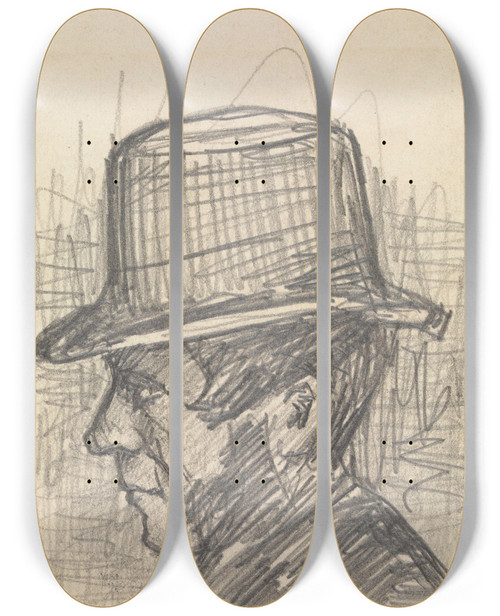 Triptych art skateboard deck of Jan Toorop A Coachman In Delft by Jan Toorop (1858-1928)