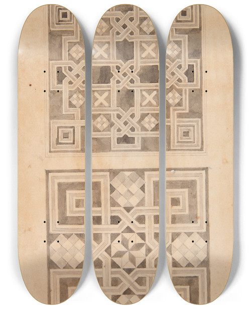Triptych art skateboard deck of Stanisaw Cercha Dwa Wzory Posadzek by Stanislaw Cercha (1867-1919)