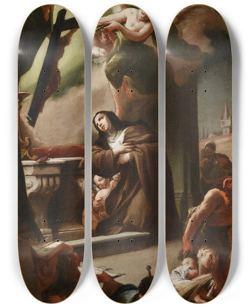 Triptych art skateboard deck of Paul Troger Vision Of St Elisabeth by Paul Troger (1698-1762)