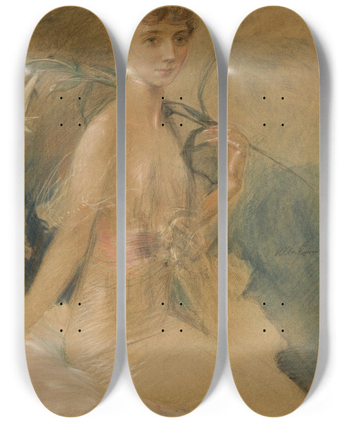 Triptych art skateboard deck of Teodor Axentowicz Portret Zofii Jachimeckiej by Teodor Axentowicz (1859-1938)