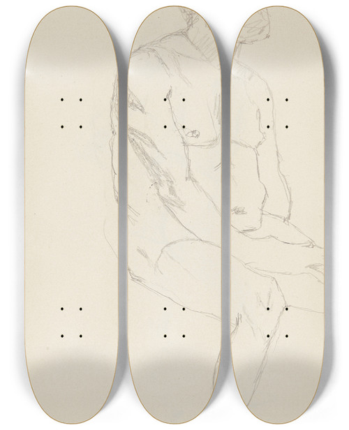 Triptych art skateboard deck of Adolf Sternschuss Akt Siedzcego Mczyzny Trzymajcego Do Na Udzie by Adolf Sternschuss (1873-1915)