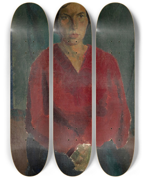 Triptych art skateboard deck of Franz Marent Lady In Dark Blouse_2 by Franz Marent (1895-1918)