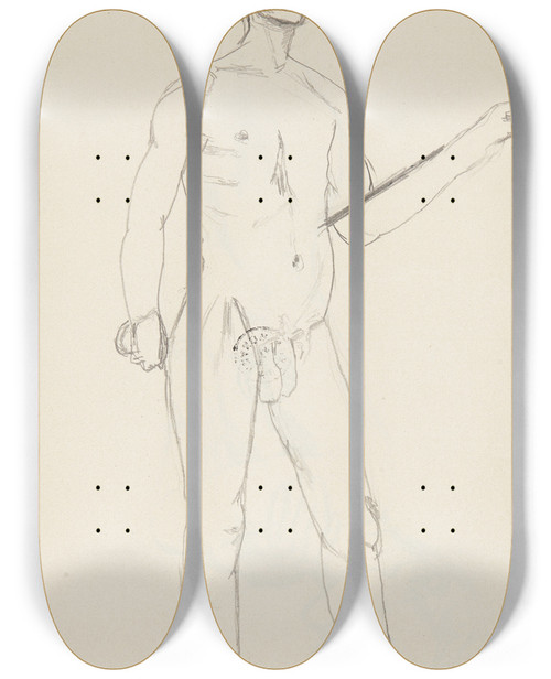 Triptych art skateboard deck of Adolf Sternschuss Akt Stojcego Mczyzny_4 by Adolf Sternschuss (1873-1915)