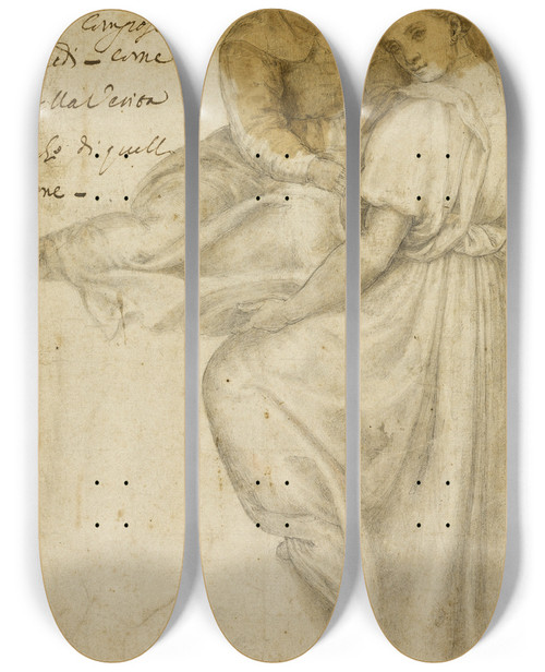 Triptych art skateboard deck of After Andrea Del Sarto Saint Anne And Standing Woman With Salver by After Andrea del Sarto (1486-1530)