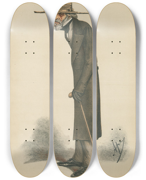 Triptych art skateboard deck of Carlo Pellegrini The Diogenes Of The Modern Corinthians Without His Tub Thomas Carlyle by Carlo Pellegrini (1839-1889)