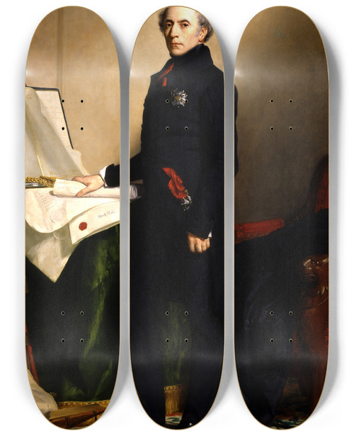 Triptych art skateboard deck of George Peter Alexander Healy Francois Pierre Guillaume Guizot by George Peter Alexander Healy (1813-1894)