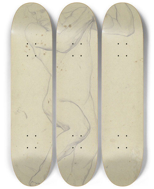 Triptych art skateboard deck of Victor Mller Ein Gefhrte Des Odysseus Als Aktfigur Eine Stange In Den Boden Stoend Aus Odysseus Und Die Sirenen by Victor Muller (1829-1871)