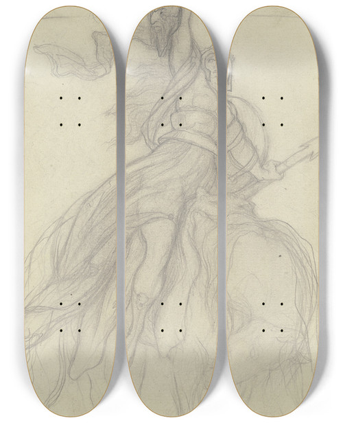 Triptych art skateboard deck of Victor Mller Tomyris Mit Dem Haupte Des Kyros Zu Pferde by Victor Muller (1829-1871)