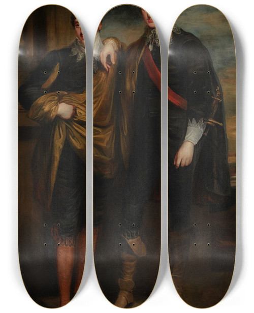 Triptych art skateboard deck of John Hoppner Henry Augustus Berkeley Craven And Keppel Richard Craven by John Hoppner (1758-1810)