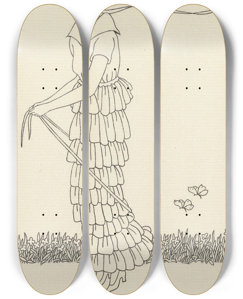 Triptych art skateboard deck of Monogrammist Mfn Robe De Nansouk_2 by Monogrammist Mfn