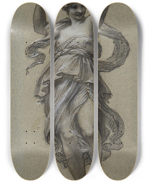 Triptych art skateboard deck of Pierrepaul Prudhon Danseuse Au Triangle by Pierre-Paul Prud'hon (1758-1823)
