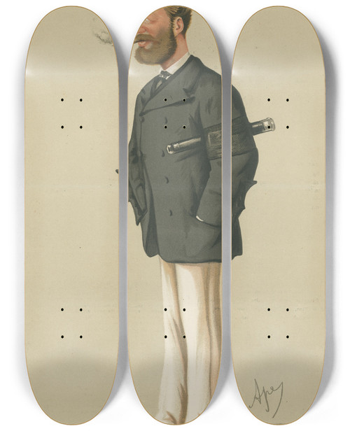Triptych art skateboard deck of Carlo Pellegrini Yachting Devotees Yachting Count Edmund Batthyany September 19 1874 by Carlo Pellegrini (1839-1889)