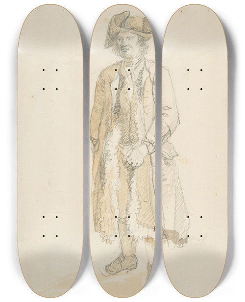 Triptych art skateboard deck of Francesco Zuccarelli Man Standing In Threequarter View Facing Left by Francesco Zuccarelli (1702-1788)