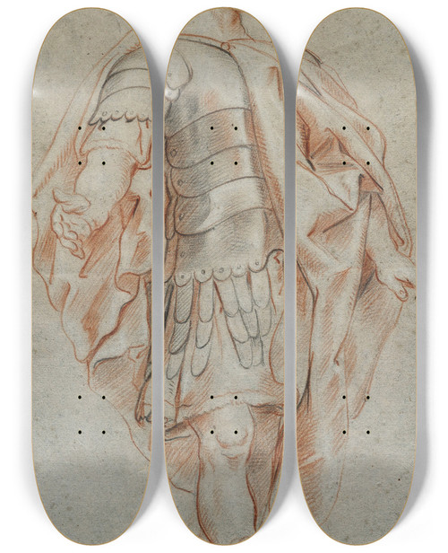 Triptych art skateboard deck of Jacob Jordaens Mars Standing by Jacob Jordaens (1593-1678)