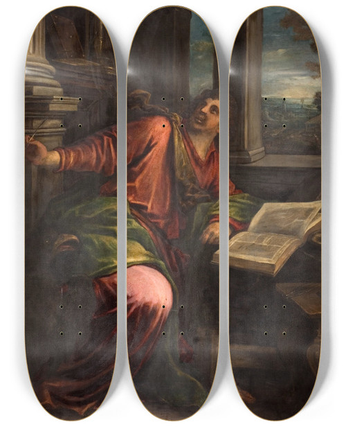 Triptych art skateboard deck of Francesco Bassano The Elder St John The Divine by Francesco Bassano The Elder (1549-1592)
