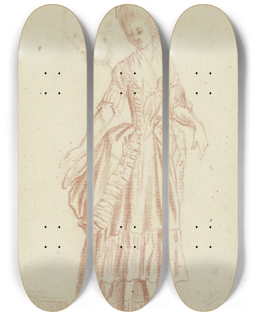 Triptych art skateboard deck of Daniel Nikolaus Chodowiecki Stehende Dame Von Vorne Gesehen by Daniel Nikolaus Chodowiecki (1726-1801)