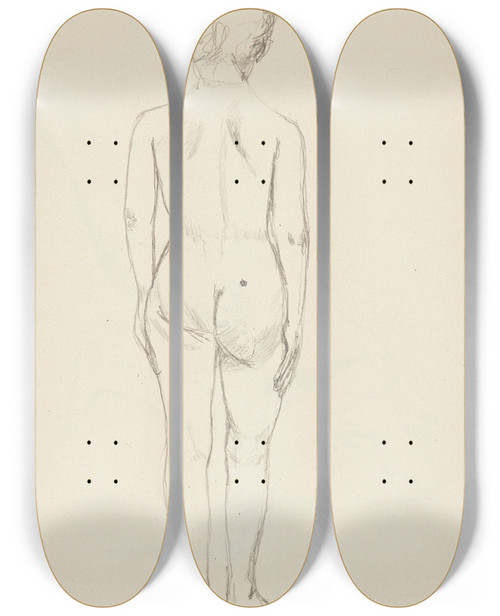Triptych art skateboard deck of Adolf Sternschuss Akt Stojcej Tyem Kobiety_3 by Adolf Sternschuss (1873-1915)