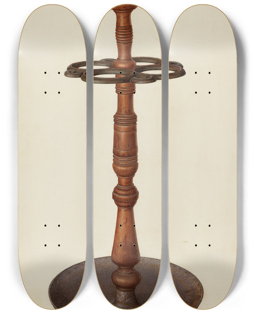 Triptych art skateboard deck of Ernest Busenbark Umbrella Stand by Ernest Busenbark