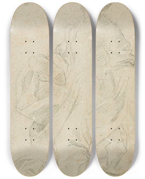 Triptych art skateboard deck of Guido Reni Study Of A Kneeling Female Figure by Guido Reni (1575-1642)