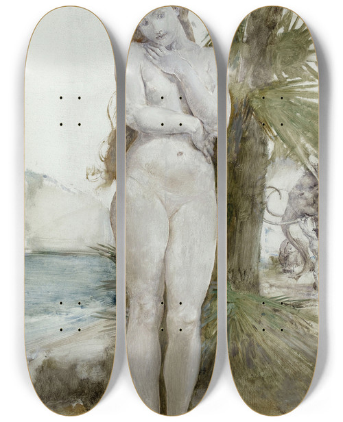 Triptych art skateboard deck of Pauljacquesaim Baudry Le Sacre De La Femme by Paul-Jacques-Aim Baudry (1828-1886)