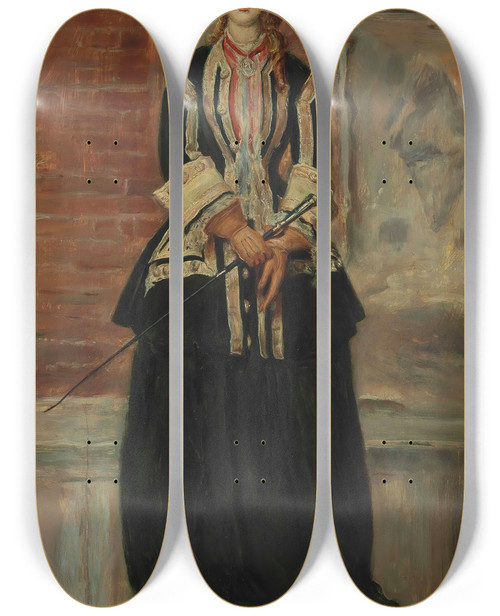 Triptych art skateboard deck of Sir John Everett Millais Charlie Is My Darling by Sir John Everett Millais (1829-1896)