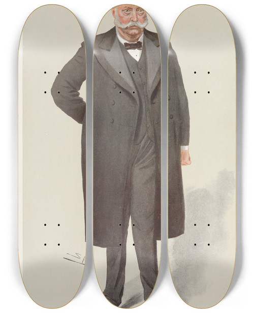 Triptych art skateboard deck of Leslie Matthew Ward Military And Navy A Radical General General Sir William Butler January 9 1907 by Leslie Matthew Ward (1851-1922)