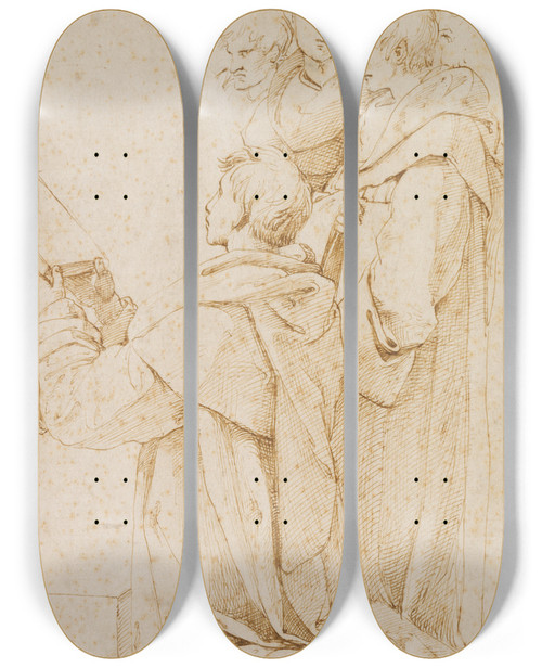 Triptych art skateboard deck of Raphael Die Bergabe Der Dekretalen by Raphael (1483-1520)