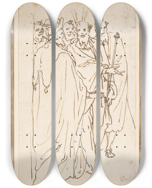 Triptych art skateboard deck of Cesare Nebbia Moses And Other Figures by Cesare Nebbia (1536-1622)