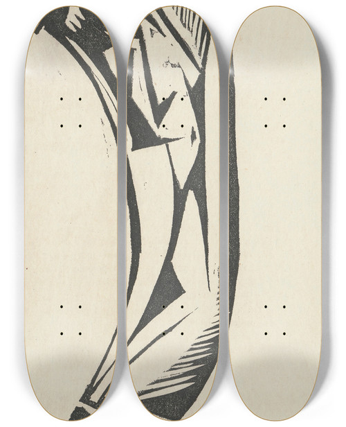 Triptych art skateboard deck of Jerzy Hulewicz Nude V Nude In The Shape Of The Reversed Letter C by Jerzy Hulewicz (1886-1941)