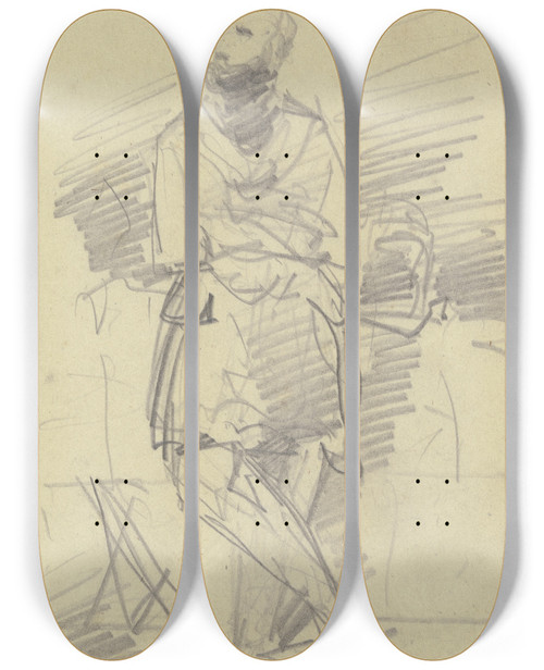 Triptych art skateboard deck of Ferdinand Von Rayski Studie Zu Einem Mnnlichen Portrt by Ferdinand Von Rayski (1806-1890)