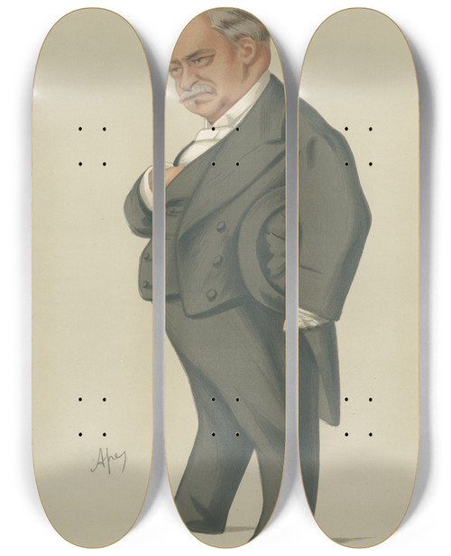 Triptych art skateboard deck of Carlo Pellegrini Royalty President No 3 M Jean Baptiste Leon Say December 4 1880 by Carlo Pellegrini (1839-1889)