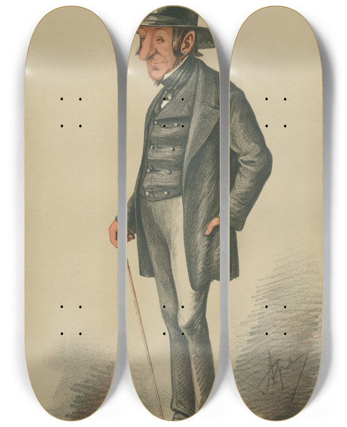 Triptych art skateboard deck of Carlo Pellegrini Politicians Proud And Sincere Yet Liberal And Just He Refused To Serve Under The Most Humble Of Premiers The Duke Of Somerset 7 August 1869 by Carlo Pellegrini (1839-1889)