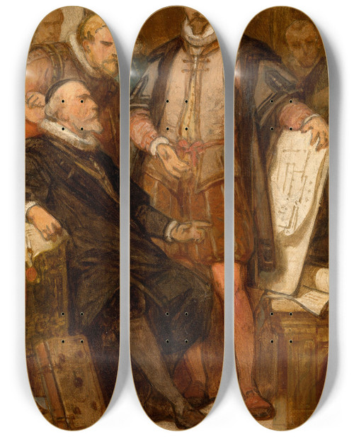 Triptych art skateboard deck of Nicaise De Keyser The Architect Cornelis Floris Ii_1 by Nicaise De Keyser (1813-1887)