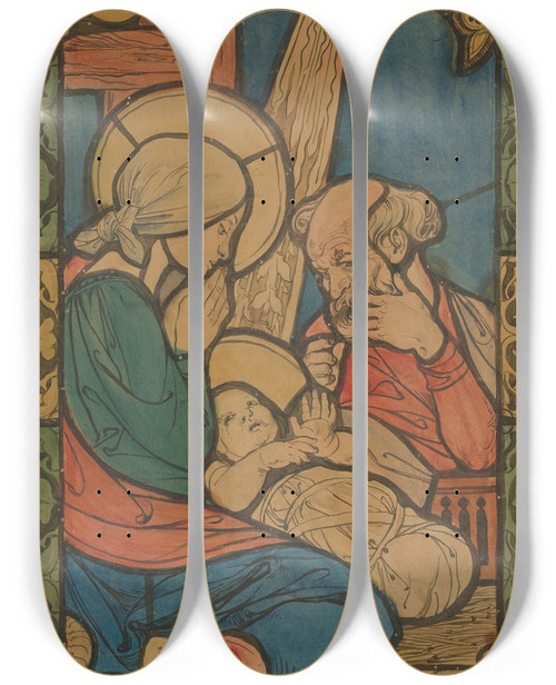 Triptych art skateboard deck of Jzef Mehoffer Christmas by Jozef Mehoffer (1869-1946)