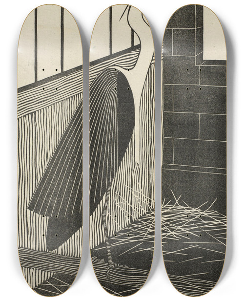 Triptych art skateboard deck of Samuel Jessurun De Mesquita Reuzenreiger by Samuel Jessurun De Mesquita (1868-1944)