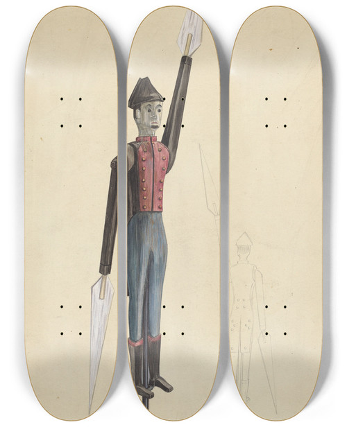 Triptych art skateboard deck of American 20Th Century Whirligig by American 20Th Century