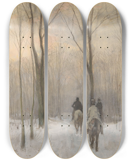 Triptych art skateboard deck of Anton Mauve Riders In The Snow In The Haagse Bos by Anton Mauve (1838-1888)