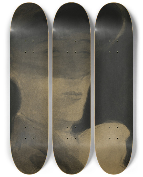Triptych art skateboard deck of Lon Spilliaert De Dame Met Sluier by Leon Spilliaert (1881-1946)