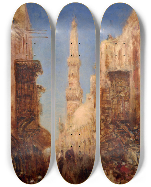 Triptych art skateboard deck of Flix Ziem Rue Du Vieux Caire by Felix Ziem (1821-1911)