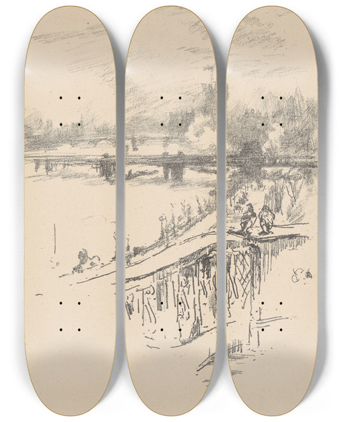 Triptych art skateboard deck of James Abbott Mcneill Whistler Savoy Pigeons by James Abbott Mcneill Whistler (1834-1903)