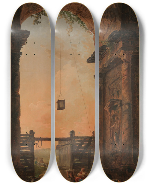 Triptych art skateboard deck of Hubert Robert The Return Of The Cattle by Hubert Robert (1733-1808)