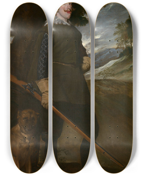 Triptych art skateboard deck of Follower Of Diego Velzquez Portrait Of Philip Iv by Follower Of Diego Velazquez (1599-1660)