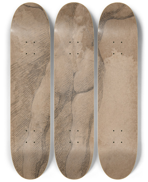 Triptych art skateboard deck of James Barry Male With Arms Spread Wide Seen From Behind by James Barry (1741-1806)
