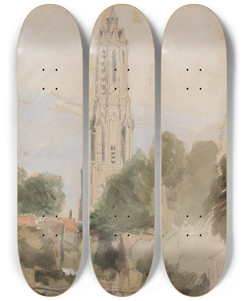 Triptych art skateboard deck of James Holland Delft by James Holland (1800-1870)