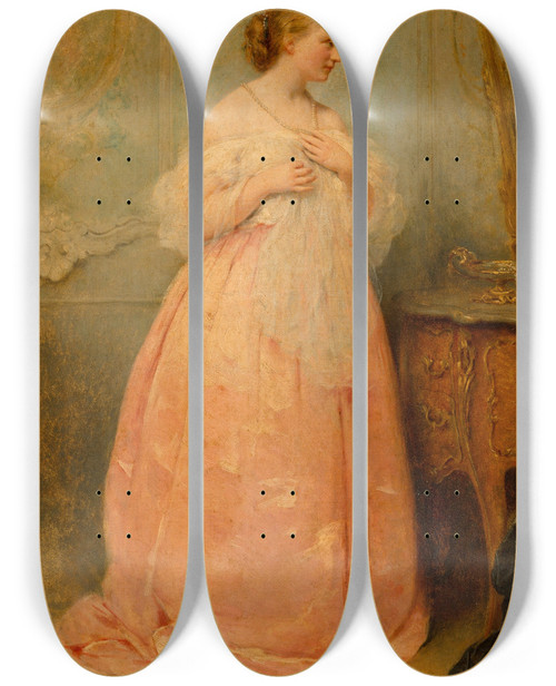 Triptych art skateboard deck of Charles Chaplin The New Gown by Charles Chaplin (1825-1891)