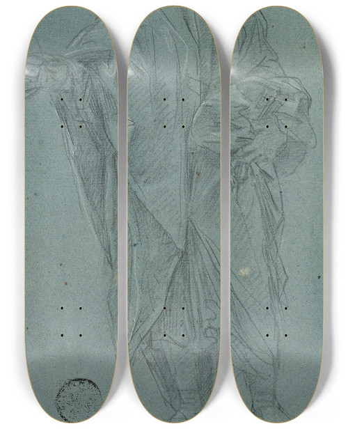 Triptych art skateboard deck of Carlo Maratti Study For A Statue Of The Apostle Peter by Carlo Maratti (1625-1713)
