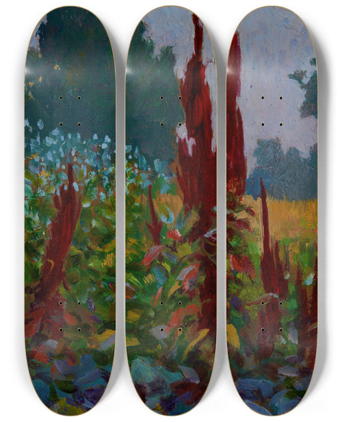 Triptych art skateboard deck of Ambroy Sabatowski Amaranth by Ambrozy Sabatowski (1871-1920)