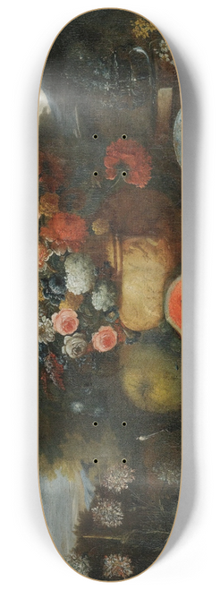 Francesco Lavagna - Still Life With A Large Arrangement Of Flowers In A Carved Stone Urn, With Open Watermelons, Figs And Earthenware Pots On The Garden Floor Beneath 8.25 inch art skate deck