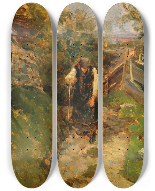 Triptych art skateboard deck of Olga Wisingerflorian Study Of A Peasant Woman Returning Home_2 by Olga Wisinger-Florian (1844-1926)